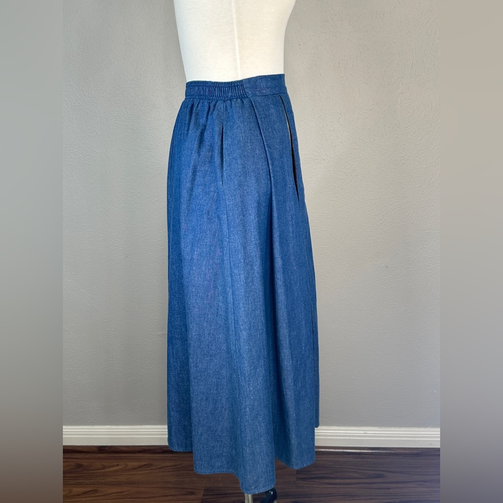 Blue Midi Skirt with Multicolor Striped Inset M/L. - Picture 4 of 11